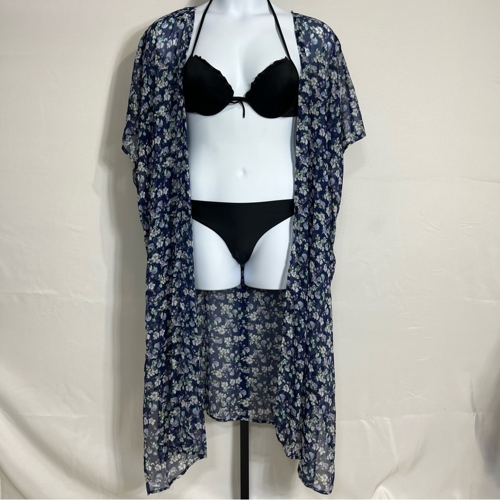 LC Lauren Conrad Navy Floral Sheer Kimono Coverup